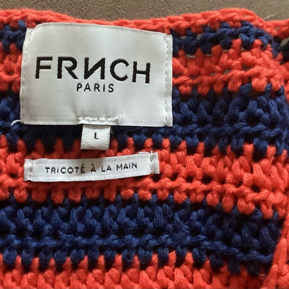 FRNCH Vibrant Orange and Navy Crochet Vest - Picture 3 of 4